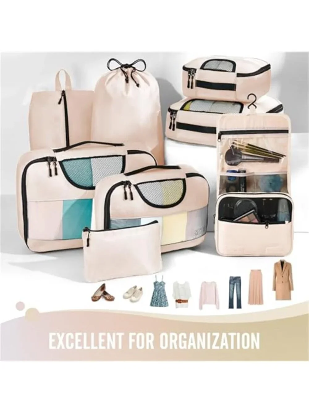 8 Piece Packing Cubes Travel Organizer Luggage Compression Storage Bags Set